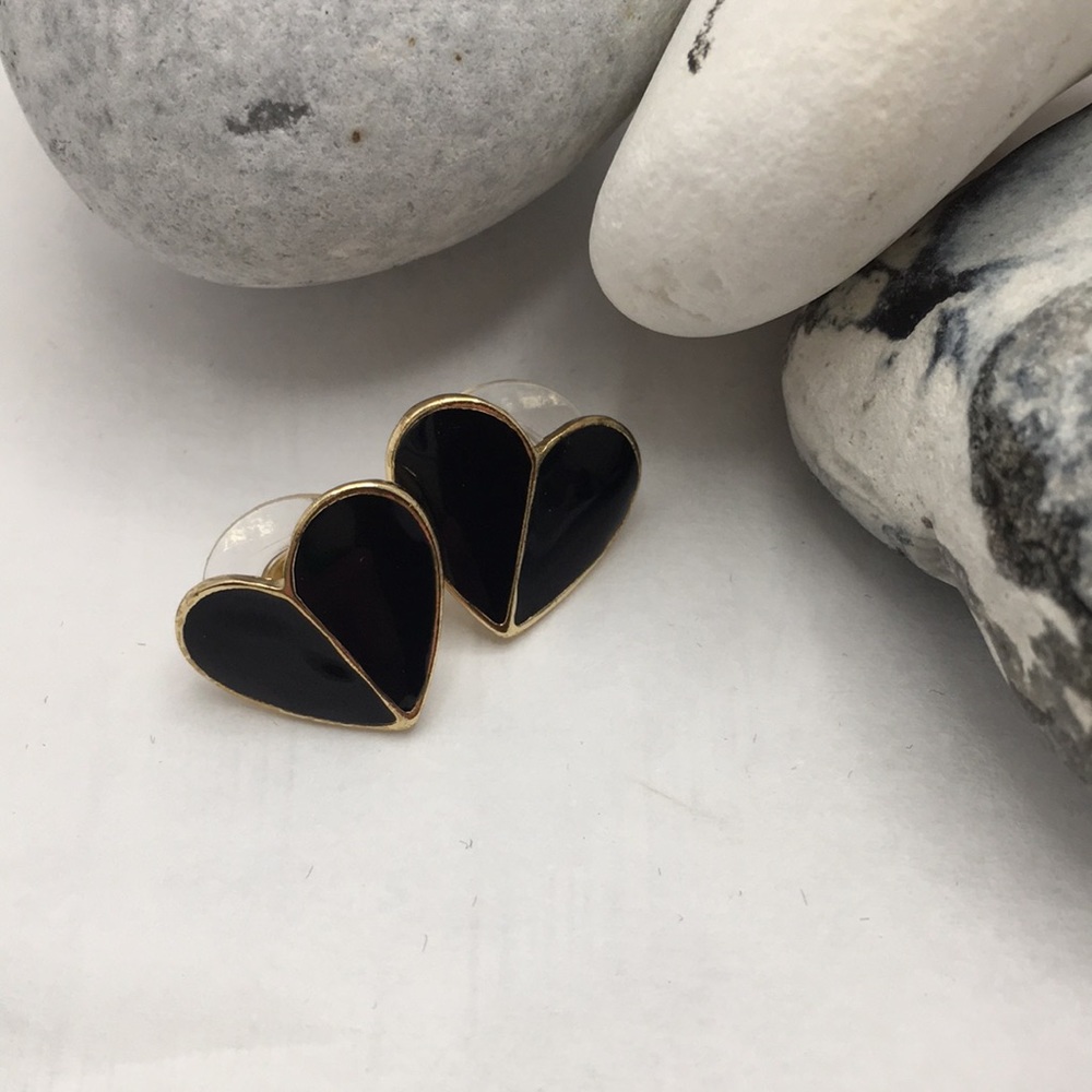 Kate Spade ♠️ Enamel Heart Stud Earrings Black/Gld
